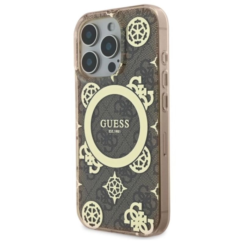 Etui Guess IML Peony On 4G Background MagSafe na iPhone 16 Pro - brązowe - obrazek 2