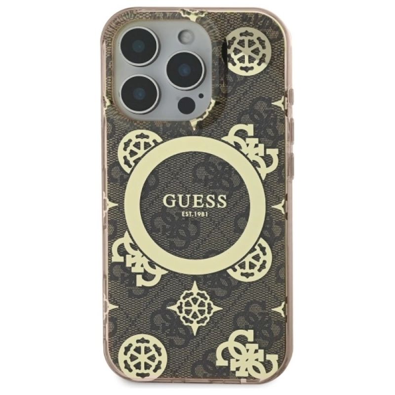 Etui Guess IML Peony On 4G Background MagSafe na iPhone 16 Pro - brązowe - obrazek 3