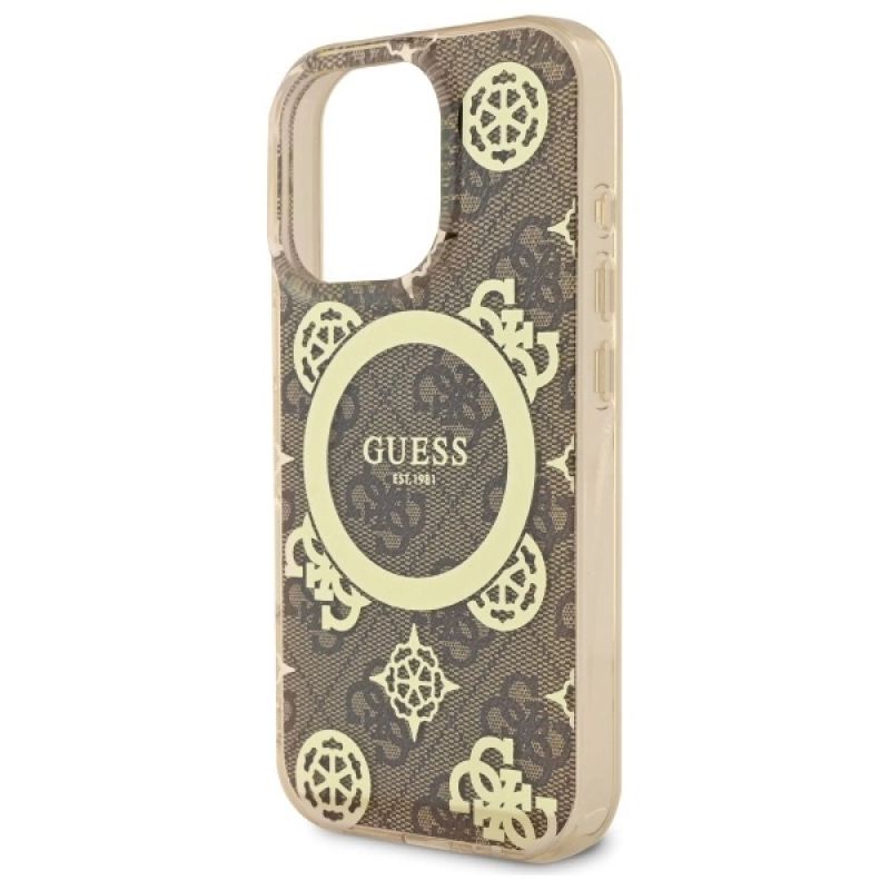 Etui Guess IML Peony On 4G Background MagSafe na iPhone 16 Pro - brązowe - obrazek 6
