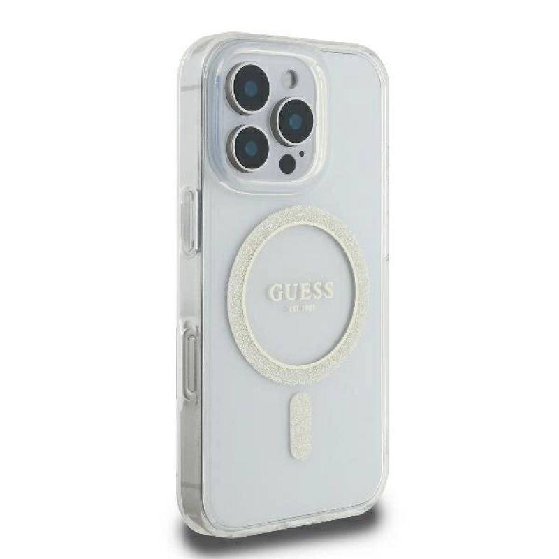 Guess GUHMP16LHFGERET iPhone 16 Pro 6.3" przeźroczysty/transparent hardcase IML Glitter Circle MagSafe - obrazek 4
