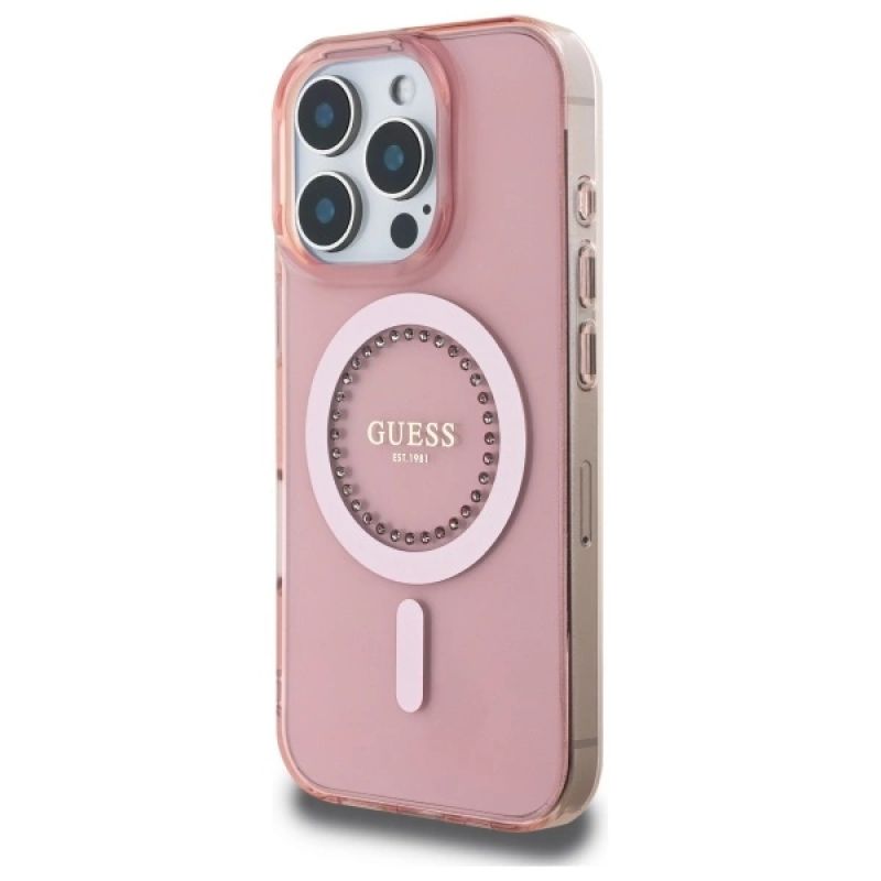 Etui Guess IML Rhinestones MagSafe na iPhone 16 Pro - różowe - obrazek 2