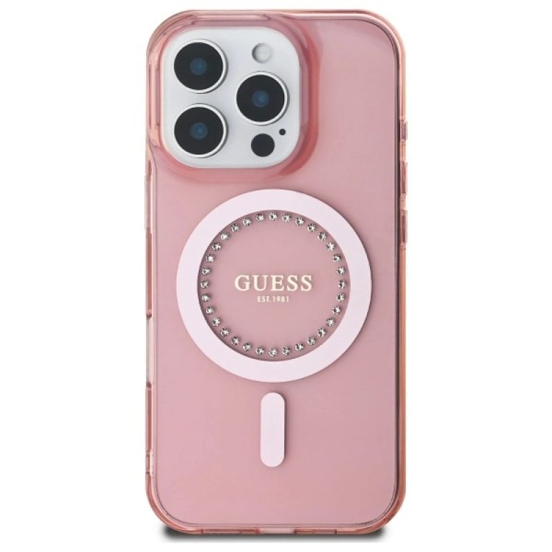 Etui Guess IML Rhinestones MagSafe na iPhone 16 Pro - różowe - obrazek 3