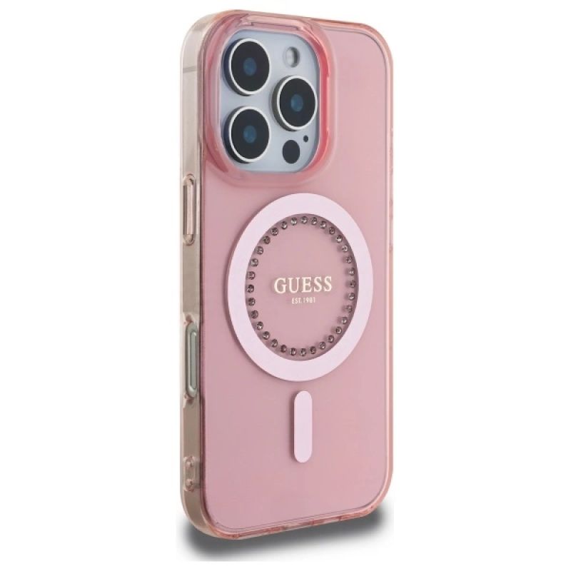 Etui Guess IML Rhinestones MagSafe na iPhone 16 Pro - różowe - obrazek 4