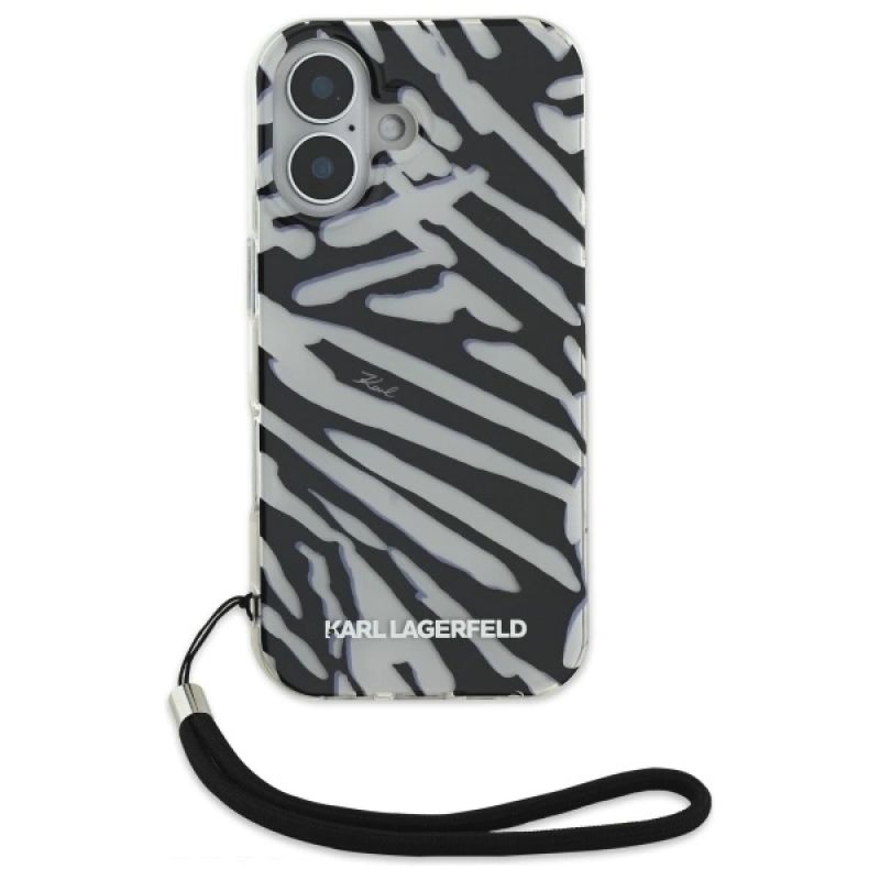 Etui Karl Lagerfeld IML Zebra Pattern & Cord na iPhone 16 - czarne - obrazek 2