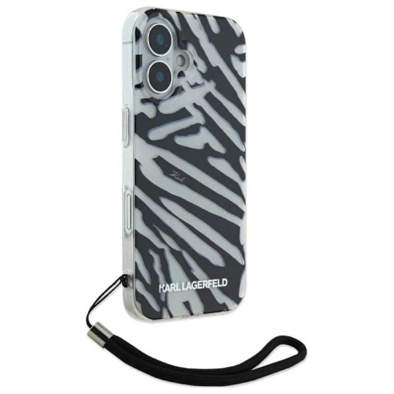 Etui Karl Lagerfeld IML Zebra Pattern & Cord na iPhone 16 - czarne - obrazek 3