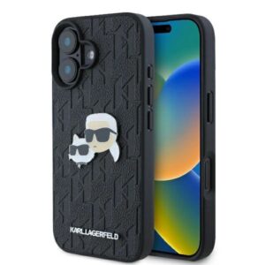 Etui Karl Lagerfeld Monogram Karl & Choupette Head Pin na iPhone 16 - czarne