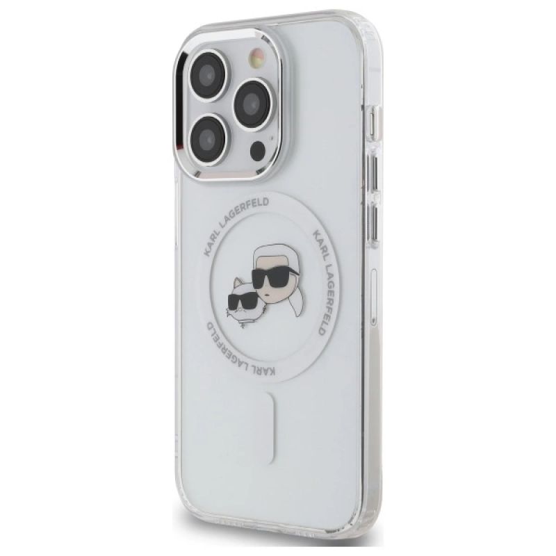 Etui Karl Lagerfeld IML Metal Karl & Choupette Head MagSafe na iPhone 14 Pro Max - białe - obrazek 2