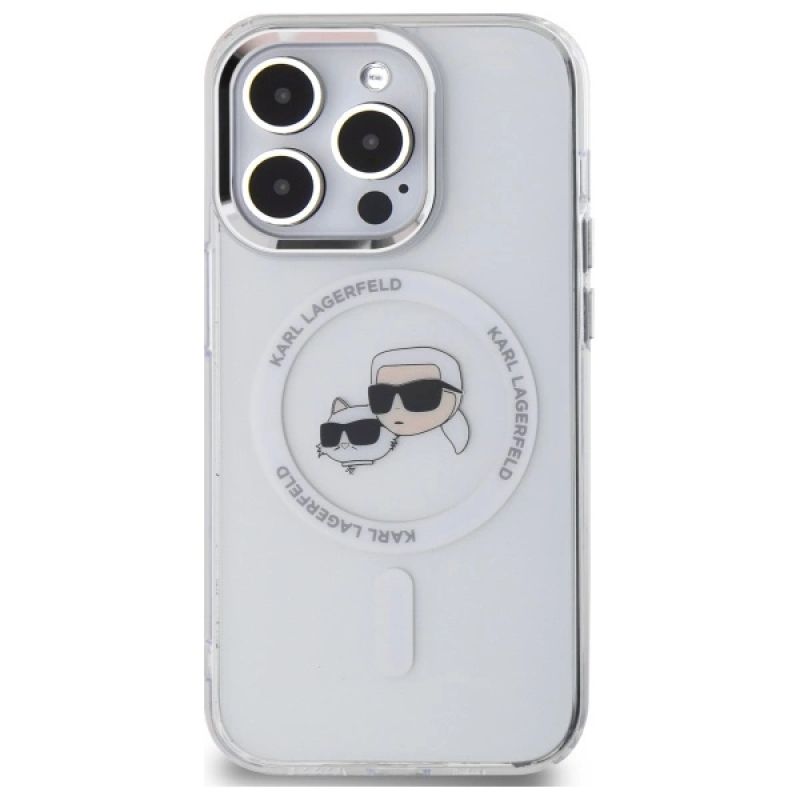 Etui Karl Lagerfeld IML Metal Karl & Choupette Head MagSafe na iPhone 14 Pro Max - białe - obrazek 3