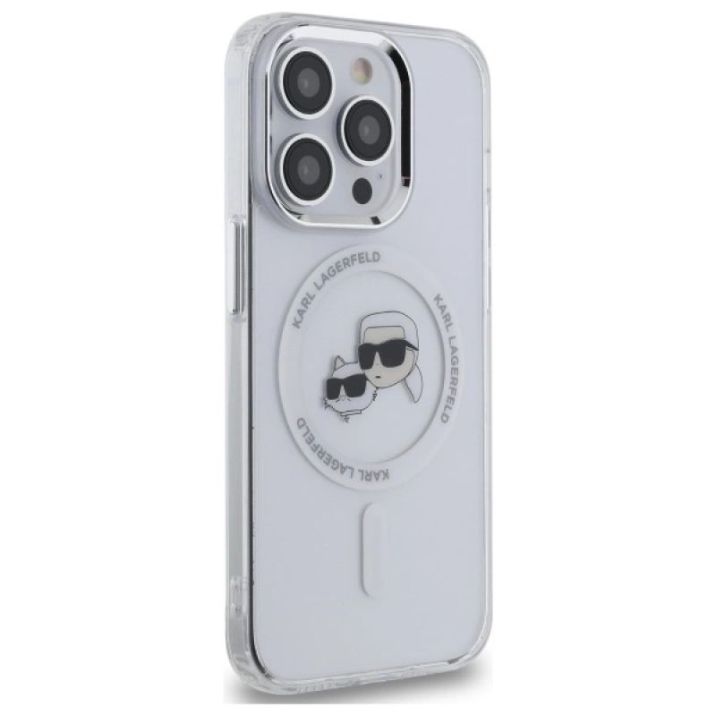 Etui Karl Lagerfeld IML Metal Karl & Choupette Head MagSafe na iPhone 14 Pro Max - białe - obrazek 4