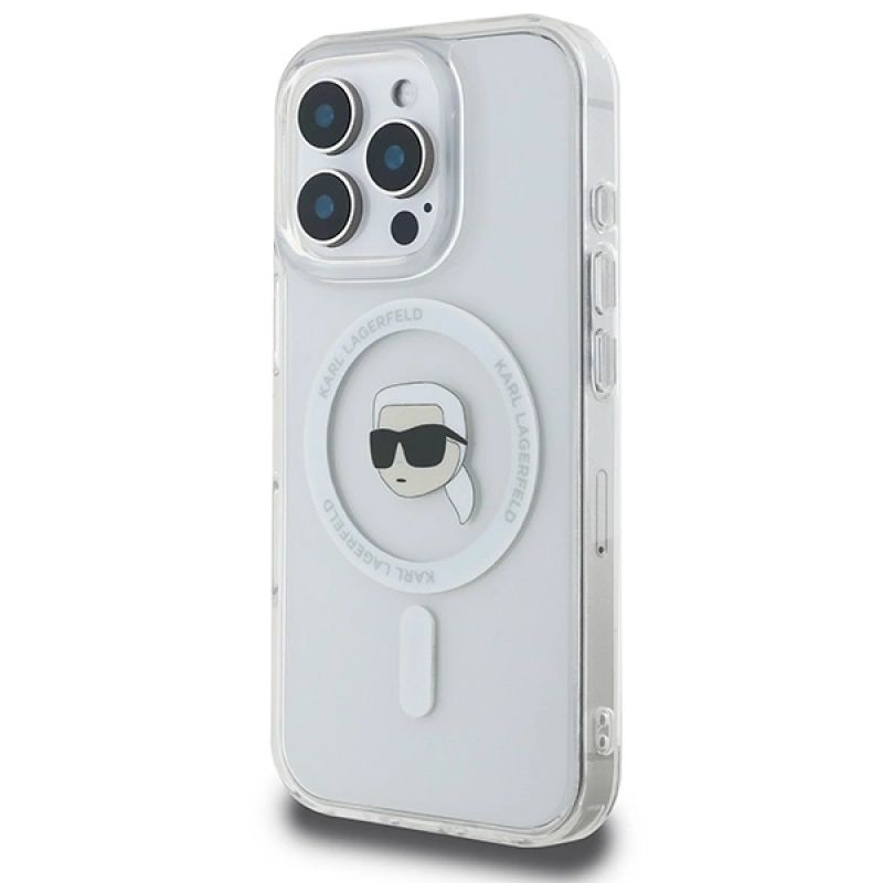 Etui Karl Lagerfeld IML Metal Karl Head MagSafe na iPhone 16 Pro - białe - obrazek 2