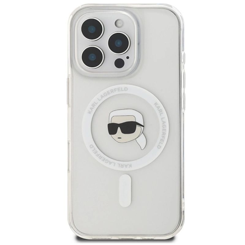 Etui Karl Lagerfeld IML Metal Karl Head MagSafe na iPhone 16 Pro - białe - obrazek 3