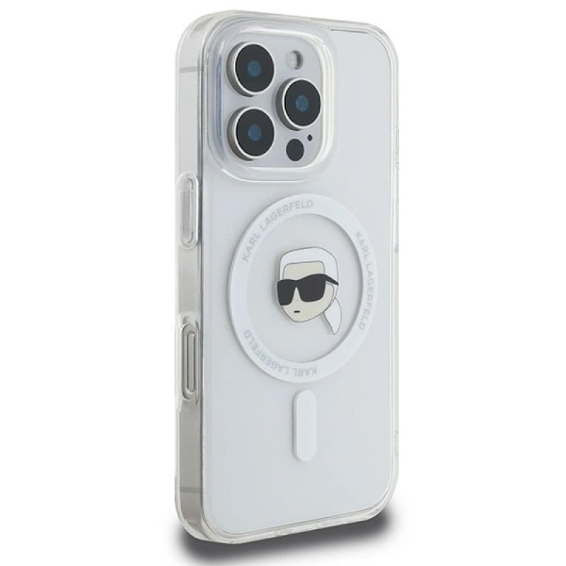 Etui Karl Lagerfeld IML Metal Karl Head MagSafe na iPhone 16 Pro - białe - obrazek 4