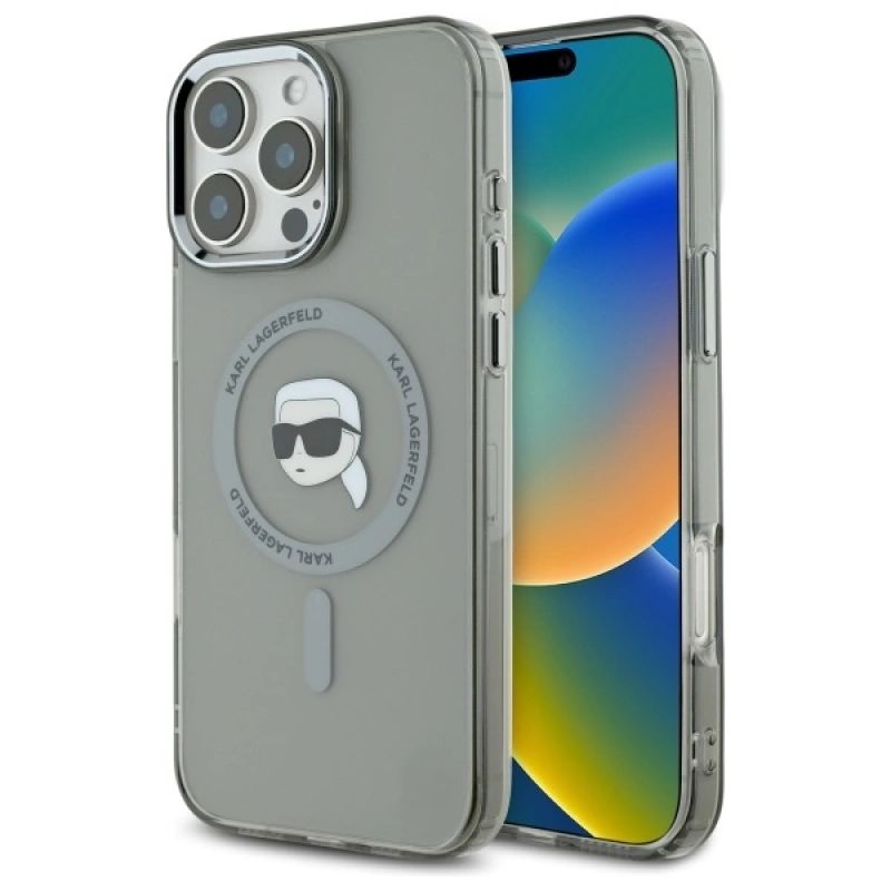 Etui Karl Lagerfeld IML Metal Karl Head MagSafe na iPhone 16 Pro - czarne