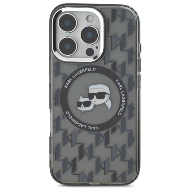 Etui Karl Lagerfeld IML Monogram Karl & Choupette Head MagSafe na iPhone 16 Pro - czarne - obrazek 3