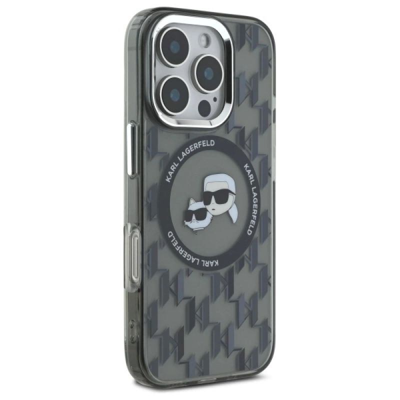 Etui Karl Lagerfeld IML Monogram Karl & Choupette Head MagSafe na iPhone 16 Pro - czarne - obrazek 4