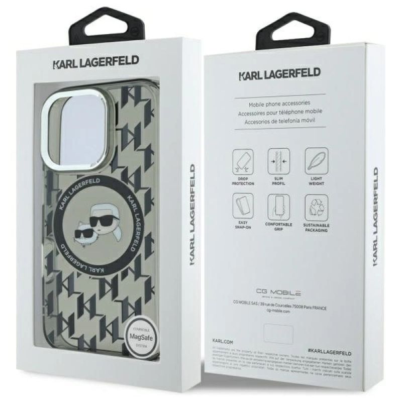 Etui Karl Lagerfeld IML Monogram Karl & Choupette Head MagSafe na iPhone 16 Pro - czarne - obrazek 8