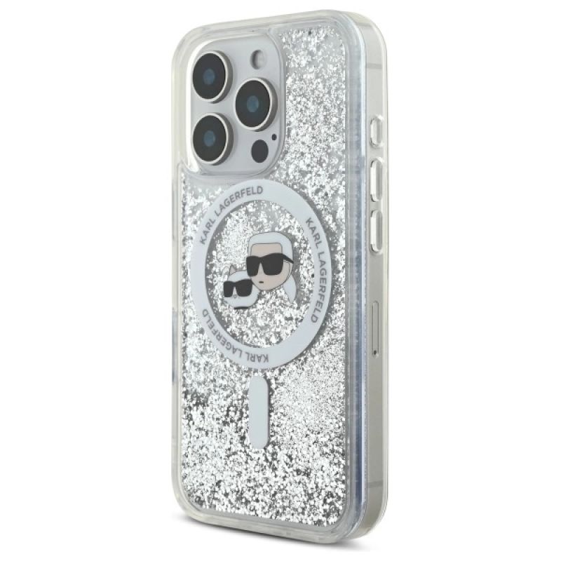 Etui Karl Lagerfeld Liquid Glitter Karl & Choupette Head Magsafe na iPhone 16 Pro - przezroczyste - obrazek 2
