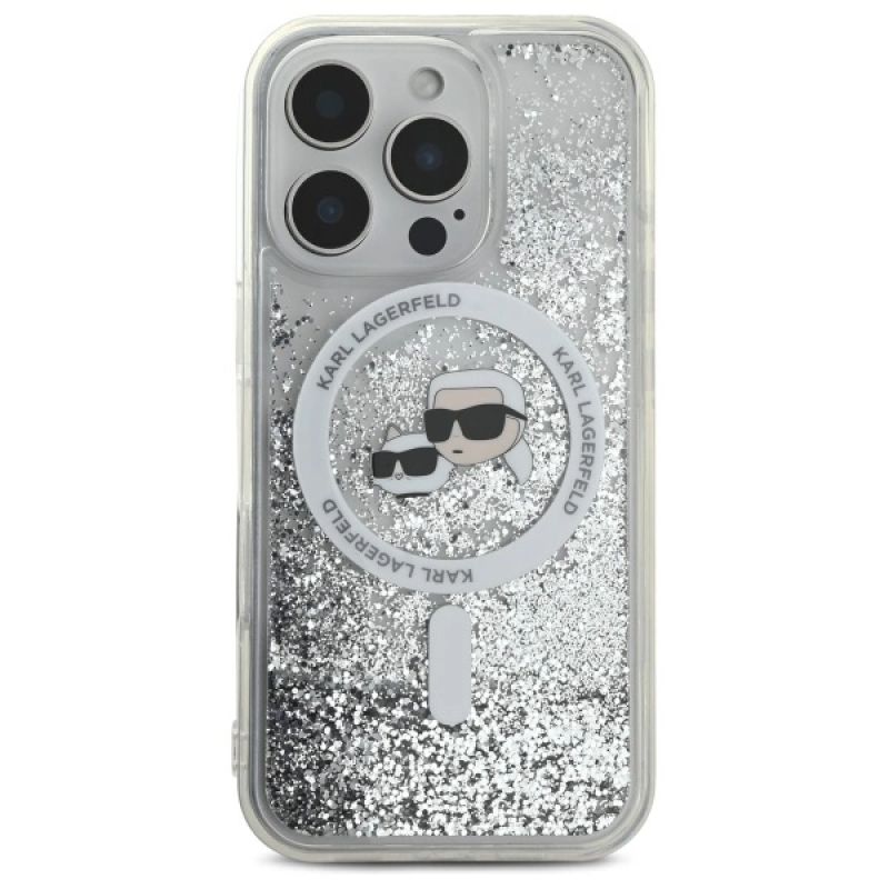 Etui Karl Lagerfeld Liquid Glitter Karl & Choupette Head Magsafe na iPhone 16 Pro - przezroczyste - obrazek 3