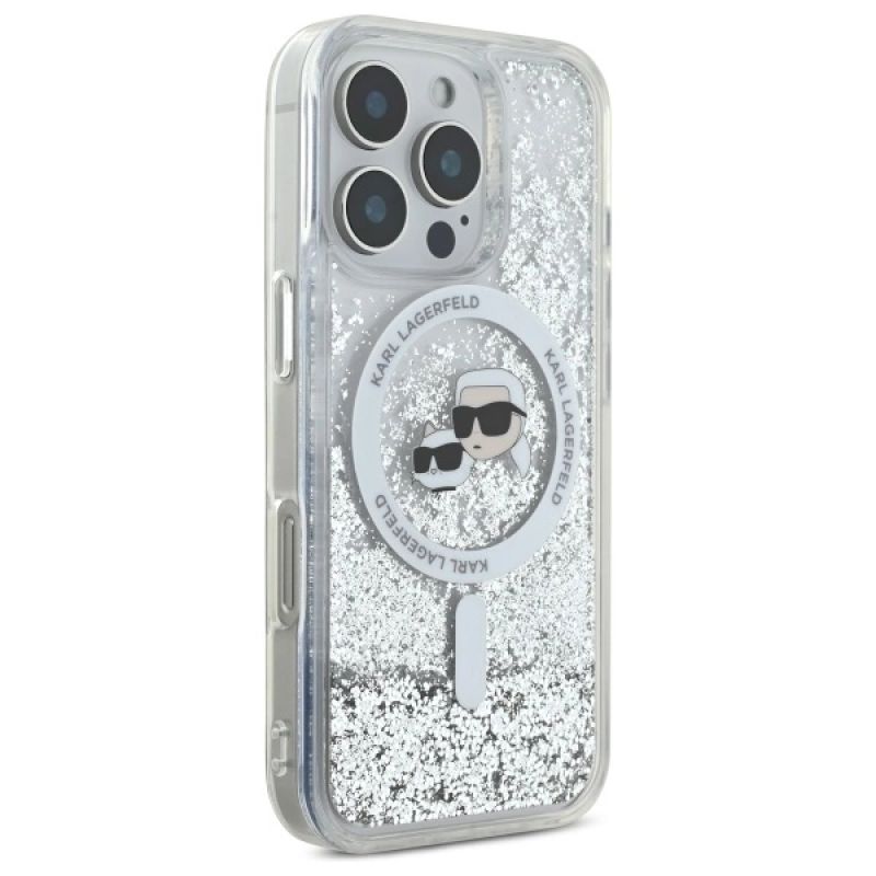 Etui Karl Lagerfeld Liquid Glitter Karl & Choupette Head Magsafe na iPhone 16 Pro - przezroczyste - obrazek 4