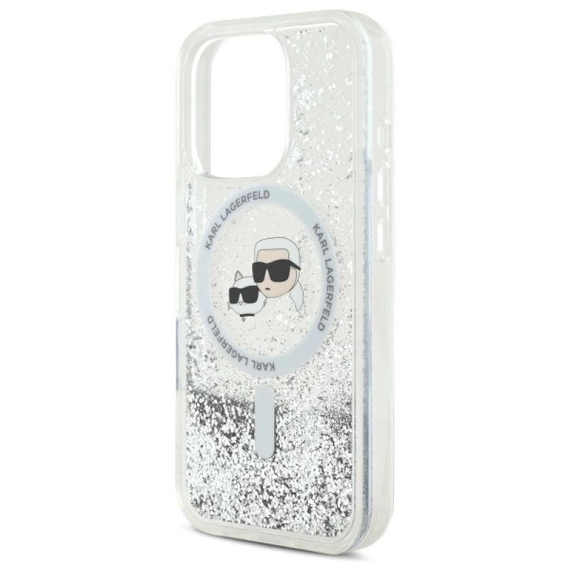 Etui Karl Lagerfeld Liquid Glitter Karl & Choupette Head Magsafe na iPhone 16 Pro - przezroczyste - obrazek 6