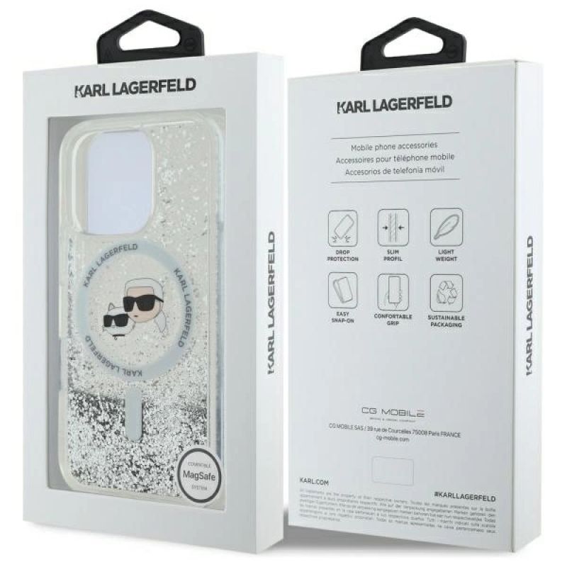 Etui Karl Lagerfeld Liquid Glitter Karl & Choupette Head Magsafe na iPhone 16 Pro - przezroczyste - obrazek 8