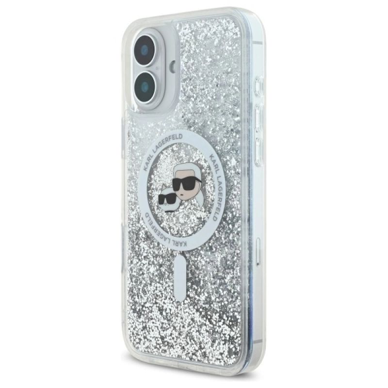 Etui Karl Lagerfeld Liquid Glitter Karl & Choupette Head Magsafe na iPhone 16 Plus - przezroczyste - obrazek 2