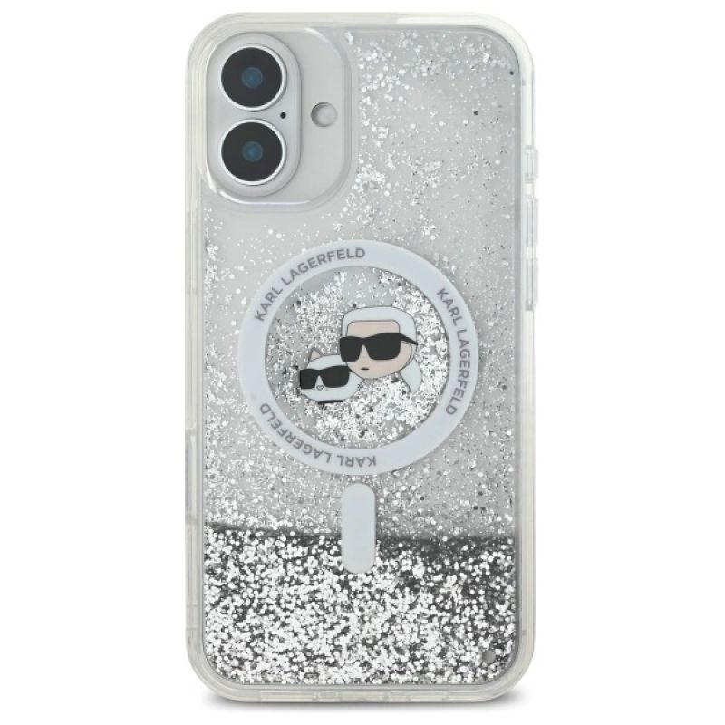 Etui Karl Lagerfeld Liquid Glitter Karl & Choupette Head Magsafe na iPhone 16 Plus - przezroczyste - obrazek 3