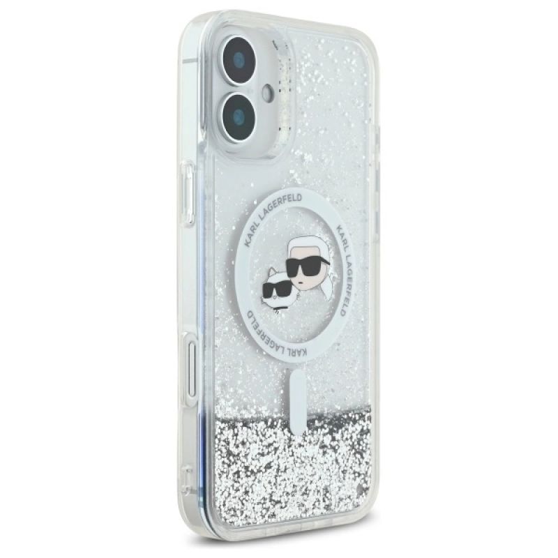 Etui Karl Lagerfeld Liquid Glitter Karl & Choupette Head Magsafe na iPhone 16 Plus - przezroczyste - obrazek 4