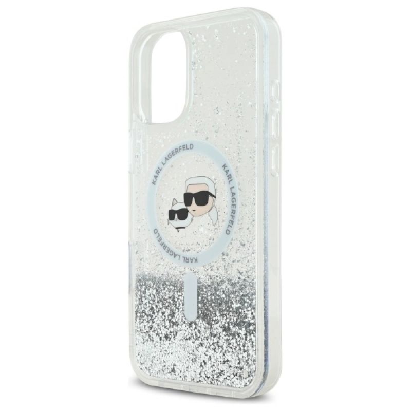 Etui Karl Lagerfeld Liquid Glitter Karl & Choupette Head Magsafe na iPhone 16 Plus - przezroczyste - obrazek 6