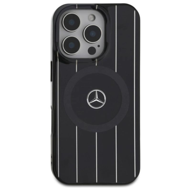 Etui Mercedes MB Double Layer Crossed Lines MagSafe na iPhone 16 Pro - czarne - obrazek 3