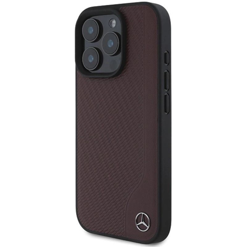 Etui Mercedes MB Wood Imitation Leather MagSafe na iPhone 16 Pro - czerwone - obrazek 2