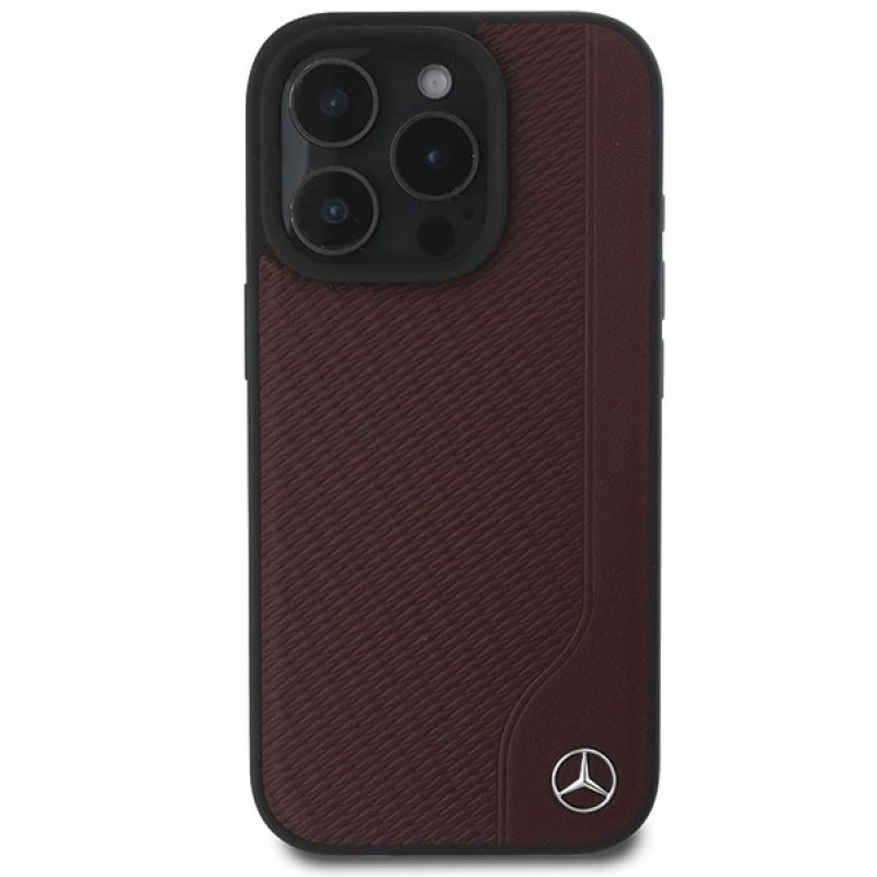 Etui Mercedes MB Wood Imitation Leather MagSafe na iPhone 16 Pro - czerwone - obrazek 3