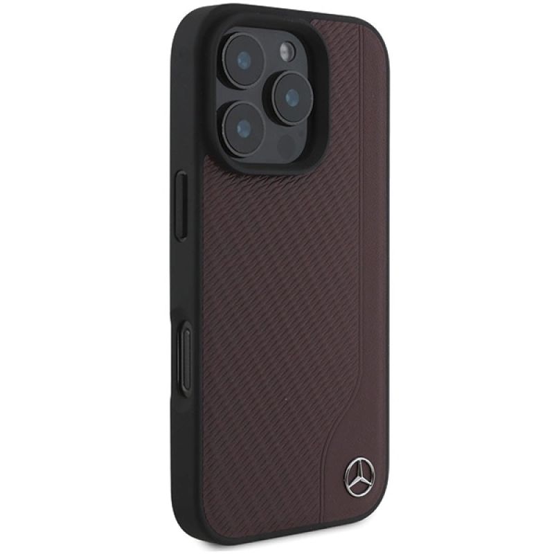 Etui Mercedes MB Wood Imitation Leather MagSafe na iPhone 16 Pro - czerwone - obrazek 4