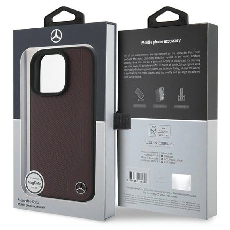 Etui Mercedes MB Wood Imitation Leather MagSafe na iPhone 16 Pro - czerwone - obrazek 8