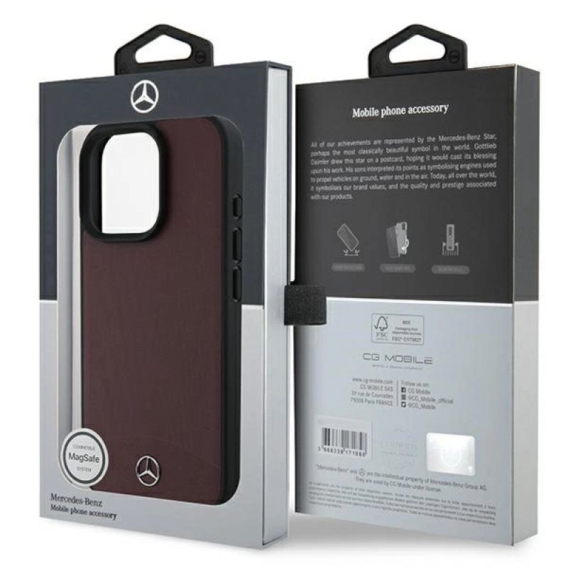 Etui Mercedes Textured And Plain Leather MagSafe na iPhone 16 Pro Max - czerwone - obrazek 8
