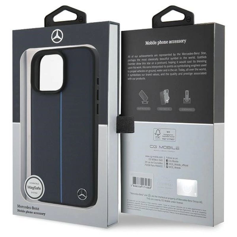 Etui Mercedes MB Blue Line Leather MagSafe na iPhone 16 Pro Max - granatowe - obrazek 8