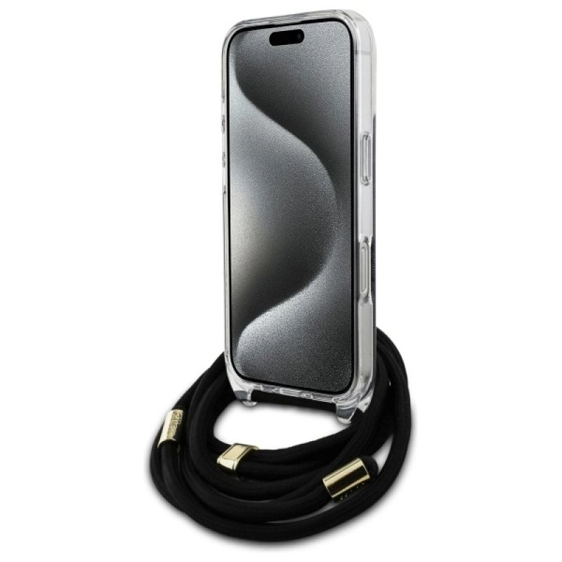 Etui Guess Crossbody Cord 4G Print ze smyczą na iPhone 16 Pro - czarne - obrazek 4