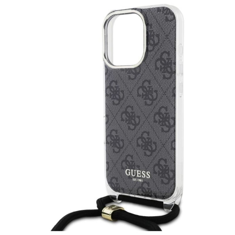 Etui Guess Crossbody Cord 4G Print ze smyczą na iPhone 16 Pro - czarne - obrazek 5