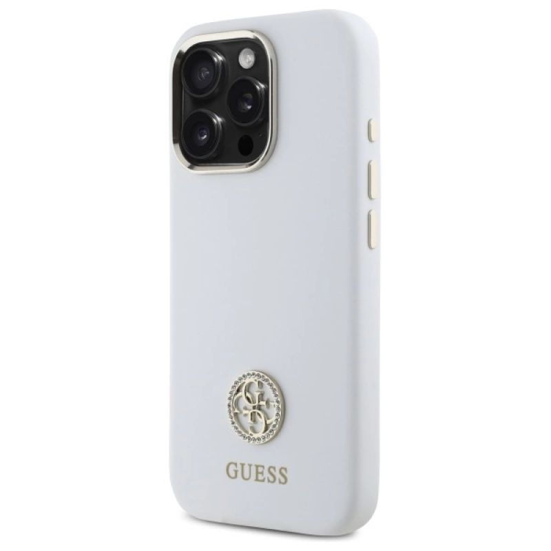 Etui Guess Silicone Logo Strass 4G na iPhone 16 Pro - białe - obrazek 2