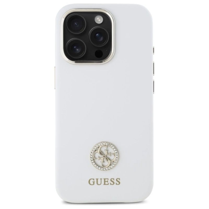 Etui Guess Silicone Logo Strass 4G na iPhone 16 Pro - białe - obrazek 3