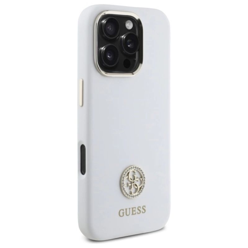 Etui Guess Silicone Logo Strass 4G na iPhone 16 Pro - białe - obrazek 4