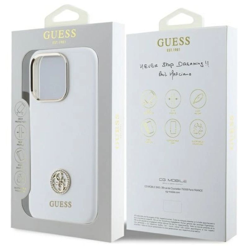 Etui Guess Silicone Logo Strass 4G na iPhone 16 Pro - białe - obrazek 8