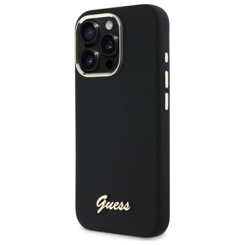 Etui Guess Silicone Script Metal Logo & Frame na iPhone 16 Pro - czarne - obrazek 2