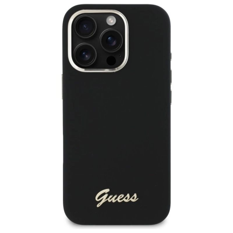 Etui Guess Silicone Script Metal Logo & Frame na iPhone 16 Pro - czarne - obrazek 3