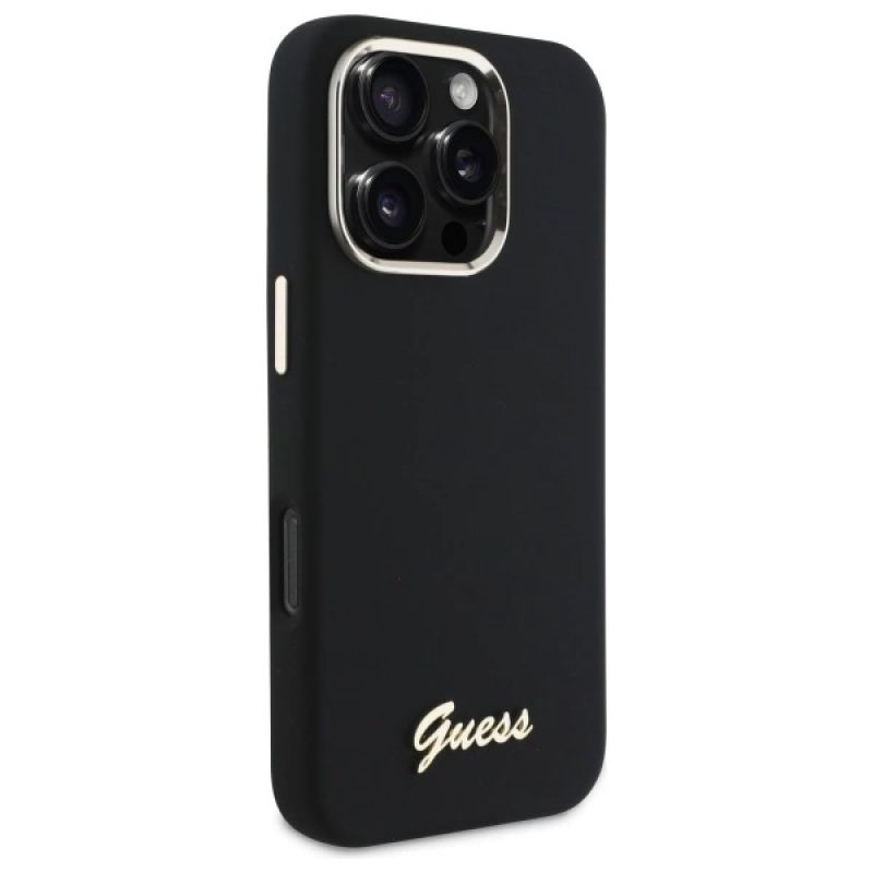 Etui Guess Silicone Script Metal Logo & Frame na iPhone 16 Pro - czarne - obrazek 4