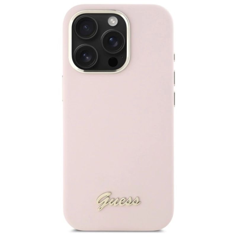 Etui Guess Silicone Script Metal Logo & Frame na iPhone 16 Pro - różowe - obrazek 3