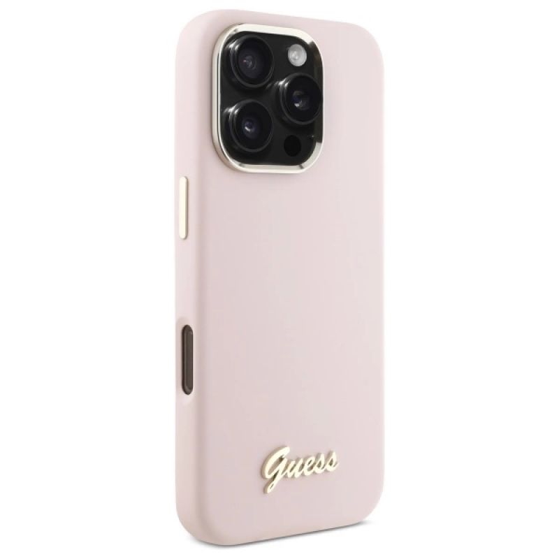 Etui Guess Silicone Script Metal Logo & Frame na iPhone 16 Pro - różowe - obrazek 4