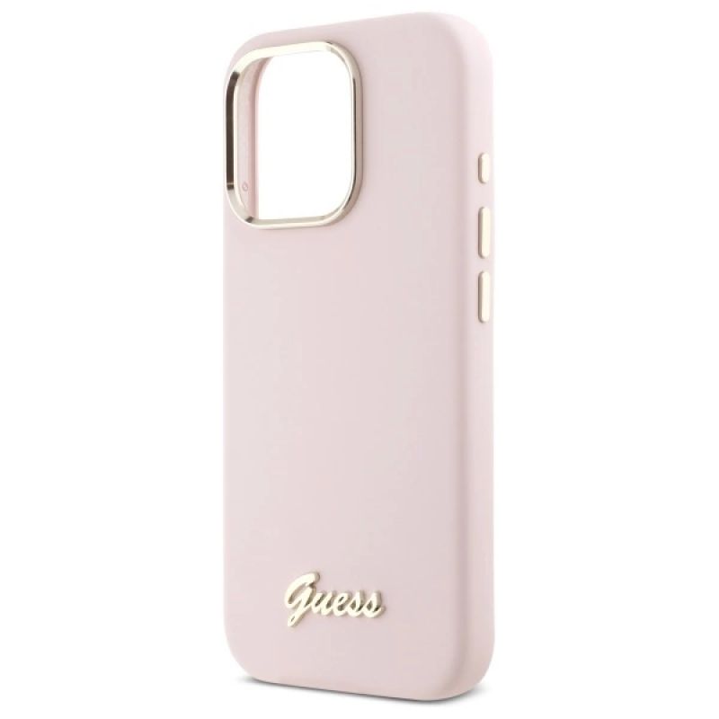 Etui Guess Silicone Script Metal Logo & Frame na iPhone 16 Pro - różowe - obrazek 6