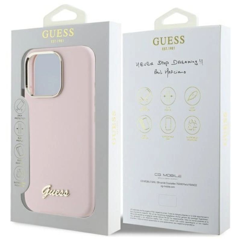 Etui Guess Silicone Script Metal Logo & Frame na iPhone 16 Pro - różowe - obrazek 8