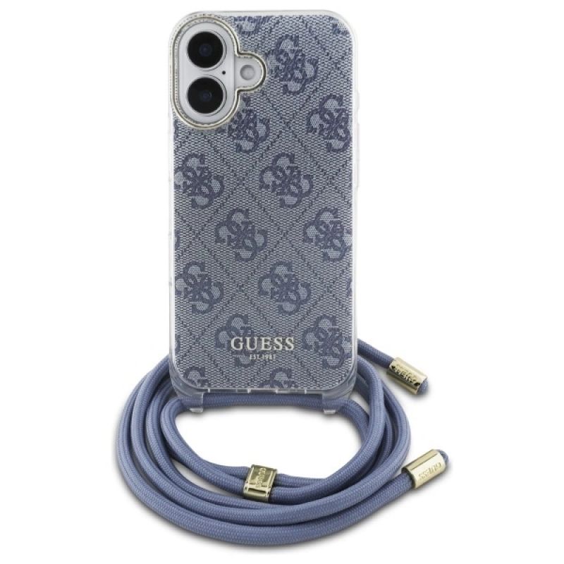 Etui Guess Crossbody Cord 4G Print ze smyczą na iPhone 16 - niebieskie - obrazek 2
